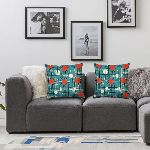 Miniatura 7 de Paquete de 2 fundas de almohada abstractas Art Deco para sala de estar, fundas de almohada retro de mediados de siglo con patrón atómico para sofá