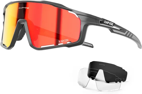 KAPVOE Gafas de Ciclismo Polarizadas para Hombres y Mujeres MTB Bicicleta Montaña TR90 Gafas Deportivas para Correr Bicicleta K76 A06