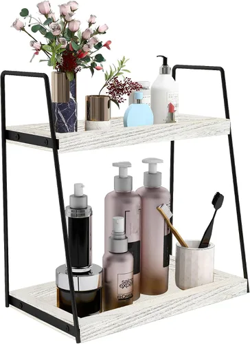 Miniatura 7 de Dorhors Organizador de encimera de baño de 2 niveles, organizador de tocador para encimera de baño, estante de madera para cocina (negro)