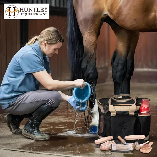 Miniatura 7 de Huntley Equestrian Bolsa de aseo de lujo perfectamente diseñada de fácil acceso con múltiples bolsillos con cierre superior de doble asa