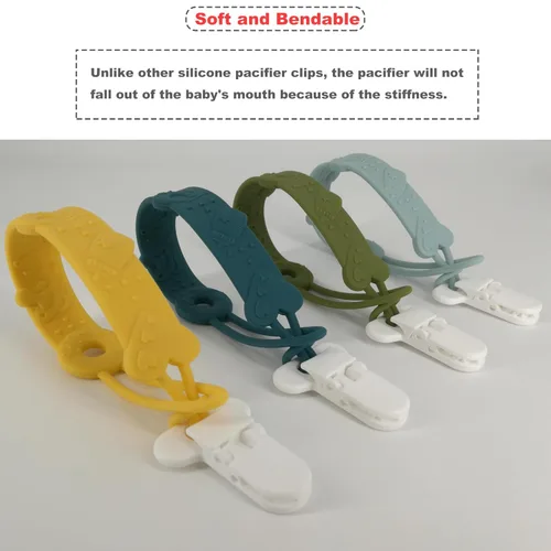 Miniatura 3 de Clip MOBU - Paquete de 4 clips de silicona para chupete para bebé, niño, niña, recién nacido, artículos esenciales de una pieza, soporte universal