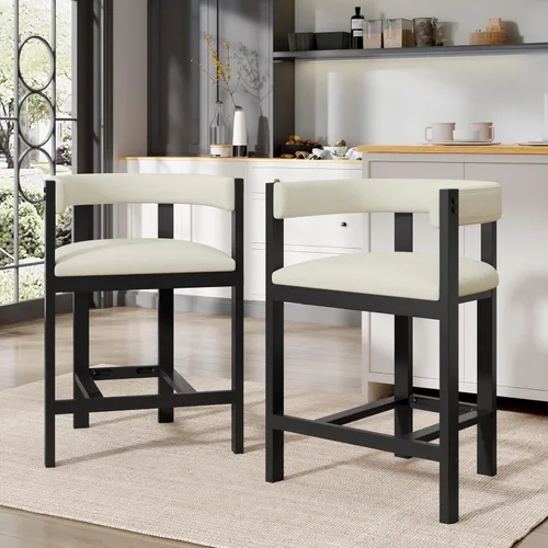 Miniatura 3 de Christopher Knight Home Rylan - Juego de 2 taburetes tapizados de tela moderna en forma de U para comedor, altura de encimera, taburete de madera
