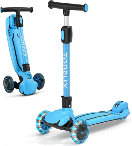 TONBUX - Patinete para niños, patinete de 3 ruedas con luces LED para niños de 3 a 12 años, patinetes plegables con altura ajustable - Patinete para