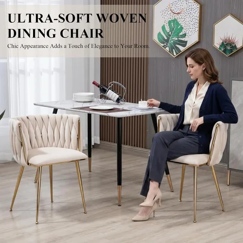 Miniatura 4 de NIOIIKIT - Sillas de comedor modernas de terciopelo con tejido manual, sillas de acento para sala de estar, sillas tapizadas laterales con patas
