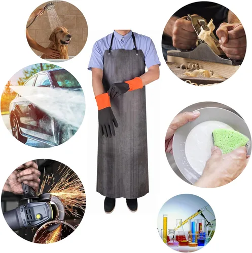 Miniatura 5 de TonLing Delantal de Goma Impermeable con Guantes de Goma Gruesos para Hombres y Mujeres, Delantales Químicos de Servicio Pesado con Almohadilla