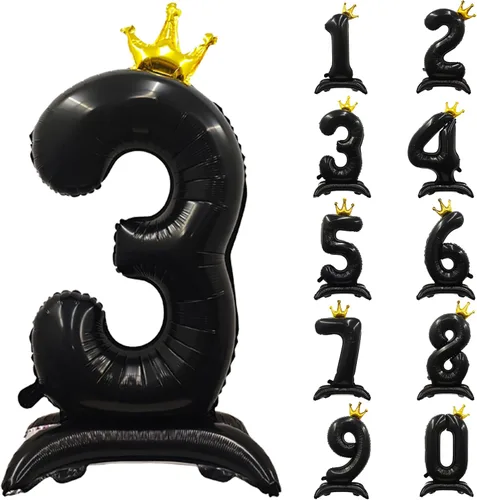 Miniatura 39 de Globos de aluminio grandes con corona negra número 0 para niños y niñas, cumpleaños, boda, aniversario, fiesta, baby shower, suministros 0