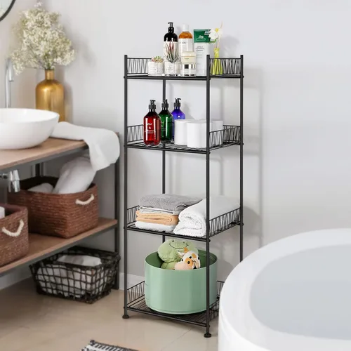 OYEAL Estantes de baño independientes, almacenamiento de toallas de baño, unidad de estantería de alambre de 4 niveles con guardia, organizador de