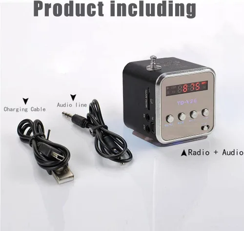 Miniatura 7 de Mini altavoz portátil reproductor de música, radio FM, altavoz estéreo, soporte para tarjeta TF y disco U, diseño breve, mini altavoz perfecto