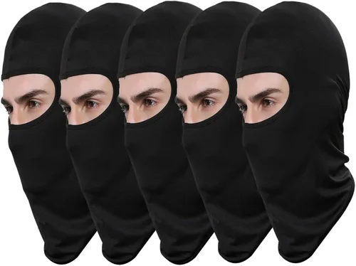 Paquete de 5 mascarillas faciales de esquí negras para hombre, pasamontañas a prueba de polvo para equitación al aire libre, pesca y sombreros,