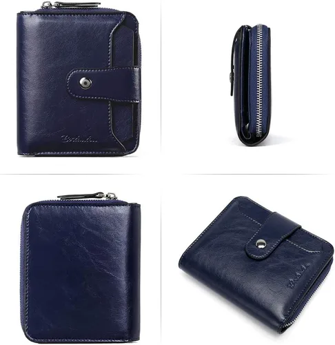 Miniatura 4 de BOSTANTEN - Billeteras de piel para mujer, con bloqueo RFID, con cremallera y bolsillo, billetera pequeña de dos cuerpos, con tarjetero