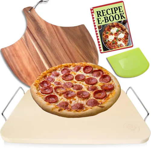 Miniatura 10 de Piedra de cerámica antiadherente para pizza fácil de limpiar, piedras para pizza con asas, cáscara de pizza, cortador de pizza, herramienta de masa