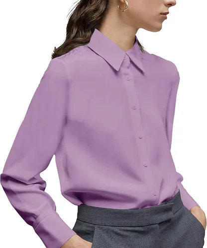Miniatura 20 de Camisa clásica de botones para mujer, manga larga con cuello, blusa de gasa para trabajo y oficina