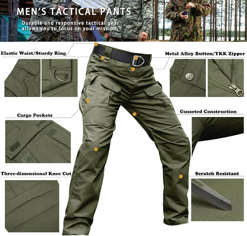 Miniatura 6 de Hiwise Pantalones tácticos elásticos para hombre, resistentes al agua, pantalones cargo Ripstop, ligeros para exteriores, pantalones de senderismo