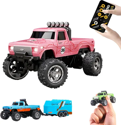Miniatura 11 de Mini Monster Truck, Auto a control remoto a escala 1:64 con luces, Camión RC todoterreno de 2.4GHz, Auto RC recargable por USB con velocidad gris