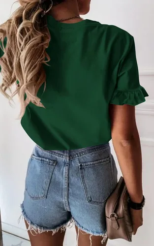 Miniatura 3 de PRETTYGARDEN Camiseta de manga corta con cuello redondo liso para mujer