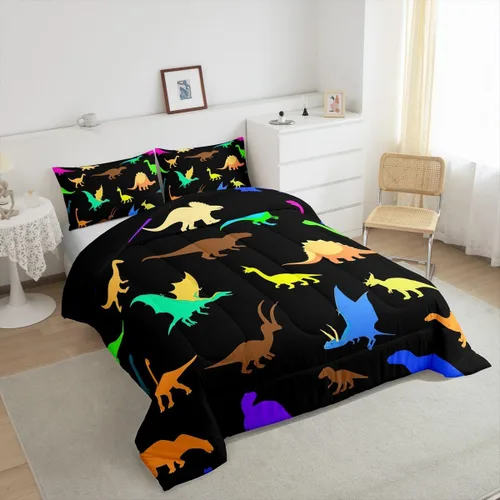 Miniatura 4 de Erosebridal Juego de edredón para niños, tamaño individual para niños y niñas, ropa de cama de dinosaurio degradado, decoración de dormitorio
