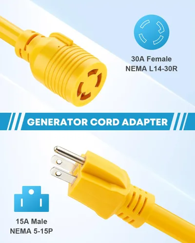 Miniatura 2 de Kohree Cable adaptador de generador NEMA 5-15P a L14-30R, adaptador de 3 clavijas a 4 clavijas, STW 10 AWG 12 pulgadas, generador macho de 15