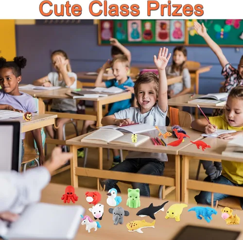 Miniatura 4 de URSKYTOUS 80 borradores de animales de escritorio para niños, borradores de lápiz, mascotas de escritorio, borradores de rompecabezas 3D