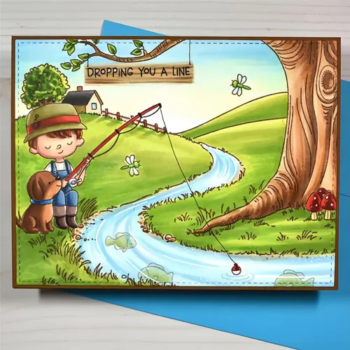 Miniatura 6 de Juego de sellos y troqueles para niños de pesca para hacer tarjetas, sellos transparentes y troqueles de corte de metal para álbumes de recortes