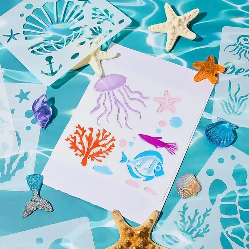 Miniatura 4 de 30 plantillas de criaturas marinas y oceánicas de 5 x 5 pulgadas para pintar animales marinos, plantillas de patrón de bricolaje, plantillas