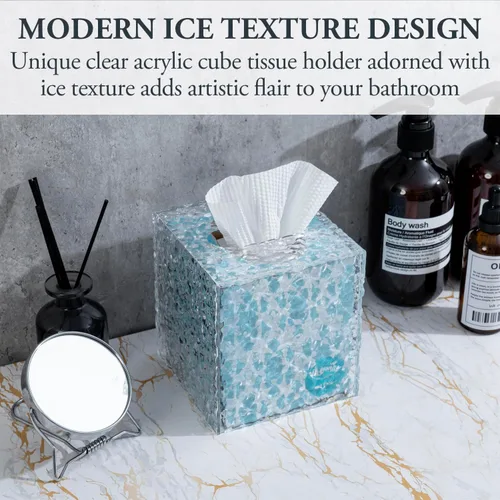 Miniatura 5 de MyGift Portapañuelos Facial de Cubo de Acrílico Transparente Premium con Textura Ondulada Moderna con Fondo Abierto, Caja Cuadrada Ondulada