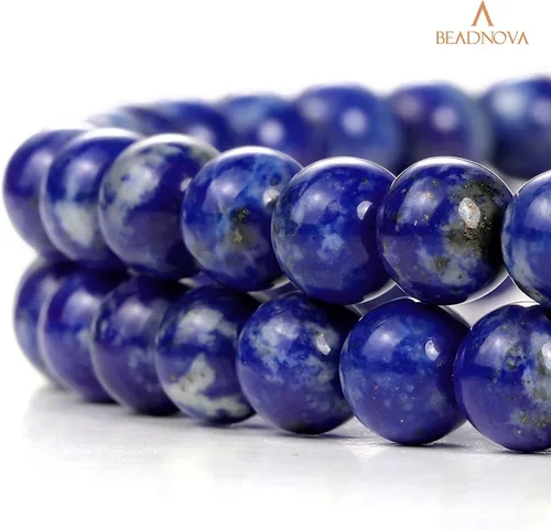 Miniatura 3 de Cuentas de lapislázuli azul BEADNOVA con cuentas de cristal natural, piedras preciosas, redondas, sueltas, curativas de energía con cordón elástico