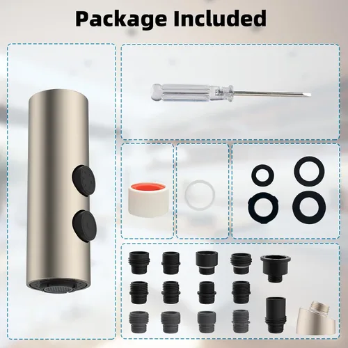 Miniatura 9 de Hibbent Cabezal de llave de cocina extraíble de metal con 15 adaptadores, boquilla de pulverización para fregadero, boquilla de pulverización de 2