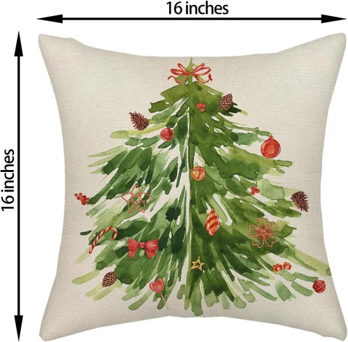 Miniatura 6 de AGAYNA Juego de 2 fundas de almohada decorativas con diseño de acuarela verde salvia para árbol de Navidad de 16 x 16 pulgadas, para sofá, invierno