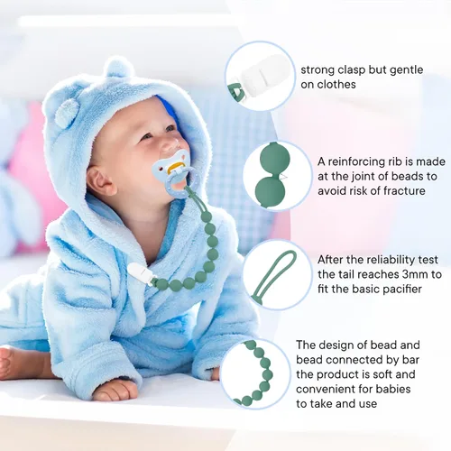 Miniatura 2 de MINMUNJIU Clips de silicona para chupete para niños, paquete de 6 clips suaves y flexibles de una pieza para chupete para niños