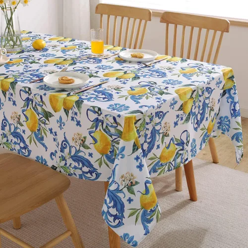 Miniatura 2 de SASTYBALE Mantel de limón lavable de verano impreso con flores de limones, impermeable, a prueba de derrames, de poliéster, para mesa de comedor