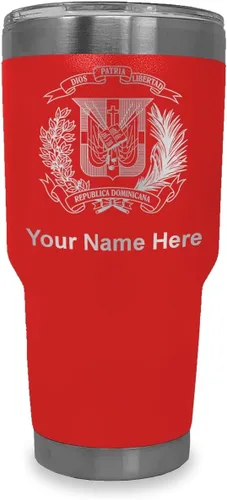 Miniatura 40 de LaserGram Taza aislada al vacío de 20 onzas, escudo de armas, República Dominicana, grabado personalizado incluido (gris)