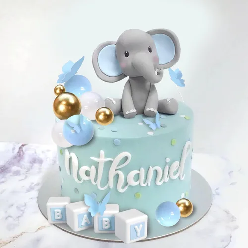 Miniatura 7 de Decoración de pastel de elefante, decoración de pastel de elefante, letra azul, bola de perla blanca para temática de elefante, suministros