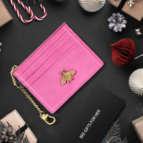 Miniatura 81 de SEAVILIA Tarjetero llavero cartera para mujer con ventana de identificación RFID monedero regalo abeja delgada minimalista pequeña cartera