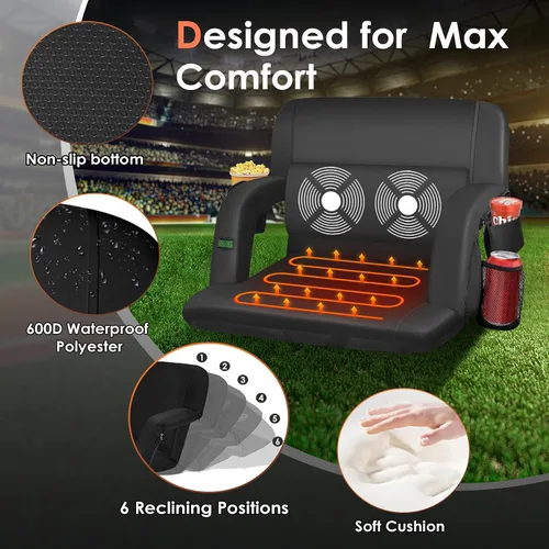 Miniatura 7 de HOPERAN Massage Heated Stadium Seats for Bleachers with Back Support & Lumbar Pillow, 3 Level Heating & 6 Modes Massage Portable Heated Stadium
