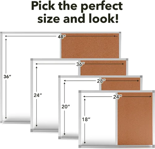 Miniatura 7 de Combo de pizarra blanca y tablero de corcho (36 x 48) para 2026, tablero de corcho de medio boletín con combinación de pizarra blanca de borrado