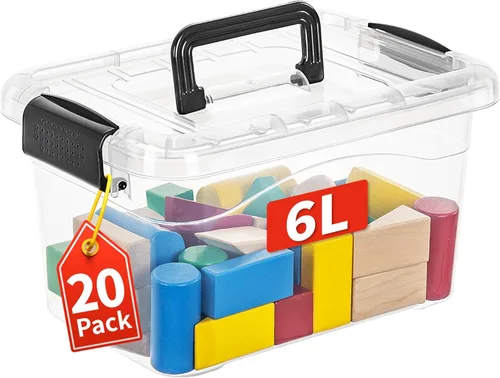 Miniatura 11 de Cetomo Paquete de 12 cajas de almacenamiento de 6 pulgadas de largo x 12 unidades, con tapas y asa para organización del hogar, dormitorio, oficina