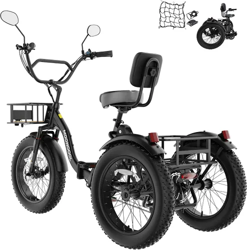 Miniatura 11 de MOONCOOL Triciclo eléctrico plegable para adultos, Etrike de aluminio de 20 pulgadas, clasificado 500 W, batería extraíble de 48 V frenos de disco