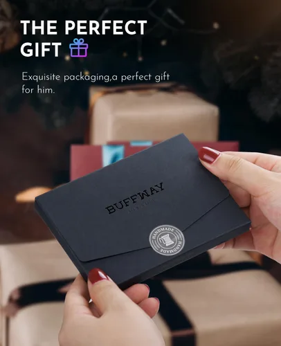 Miniatura 8 de Buffway Cartera delgada para hombres y mujeres, minimalista, pequeña, de cuero, con bolsillo frontal, con bloqueo RFID y caja de regalo, Bassa Mars