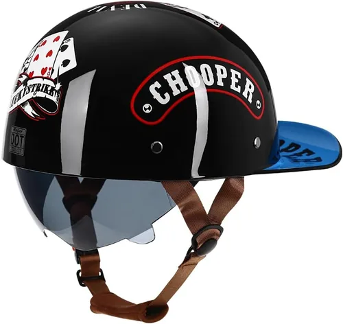 Miniatura 7 de Casco abierto de estilo vintage retro para motocicleta, gorra de béisbol, medios cascos con lente desplegable para hombres y mujeres, ciclomotor