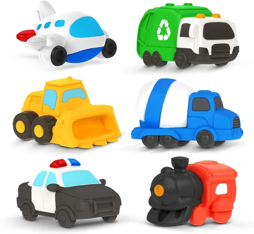 Zippytots 6 juguetes de baño flotantes para vehículos, sin moho, juguetes de bañera para niños de 12 meses, juguetes de bañera sin agujeros para