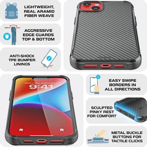 Miniatura 3 de REBEL Funda para iPhone 14 Plus [Serie de fibra de aramida Gen-4] Fuerte compatible con MagSafe, esquinas protectoras a prueba de golpes, botones