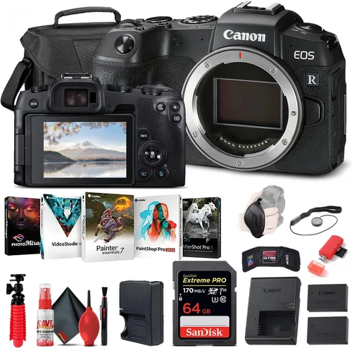 Canon Cámara digital sin espejo EOS RP (solo cuerpo) (3380C002) + tarjeta de memoria de 64 GB + funda + software de foto Corel + batería LPE17 +
