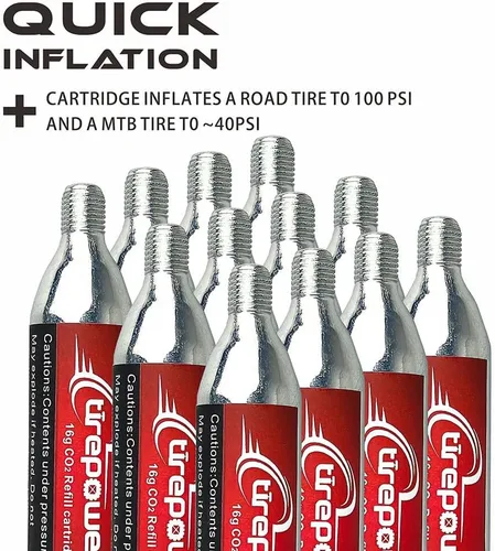 Miniatura 4 de CO2 Bike Tire Inflator - Push-Button Presta & Schrader Compatible CO2 Bike Pump or 12X 16g Threaded CO2 Cartridges for Road Bikes, MTB, Hybrid Bikes