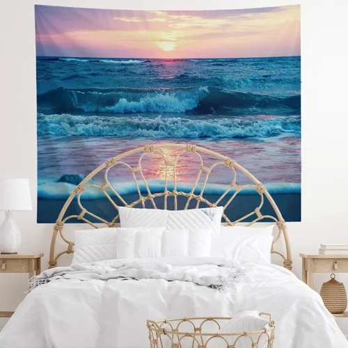 Miniatura 3 de IcosaMro Tapiz oceánico para colgar en la pared, mar, playa, ola, sol, nube, paisaje, naturaleza, arte de pared [dobladillos dobles] decoración