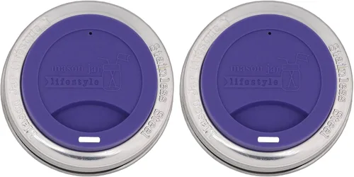 Miniatura 7 de Tapa de silicona para beber con banda de acero inoxidable para tarros Mason (Americana multicolor, boca regular)