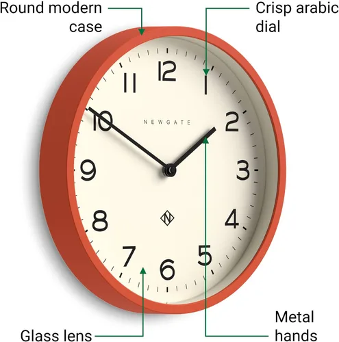 Miniatura 5 de NEWGATE Reloj de pared con número cuatro eco, reloj redondo moderno, 11.8 in, naranja, números fáciles de leer, ideal para cocina, sala de estar u