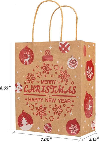 Miniatura 6 de 24 bolsas de regalo de papel kraft de Navidad con 24 papeles de seda, bolsas de dulces navideños de 7 x 8.6 x 3 pulgadas con asas, bolsas de dulces