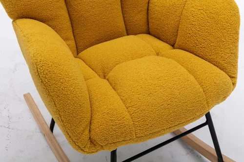 Miniatura 2 de 050 - Silla mecedora de tela de peluche para sala de estar interior, color amarillo