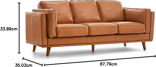 Miniatura 2 de Valencia Artisan - Sofá de cuero completo de 88 pulgadas, sofá de piel de napa italiana pura, acento de madera maciza, máxima comodidad, color Coñac