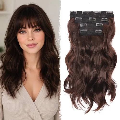 Miniatura 31 de Extensiones de cabello con clip, extensiones de cabello sintético ondulado de 14 pulgadas con clip (color: 22H10#)